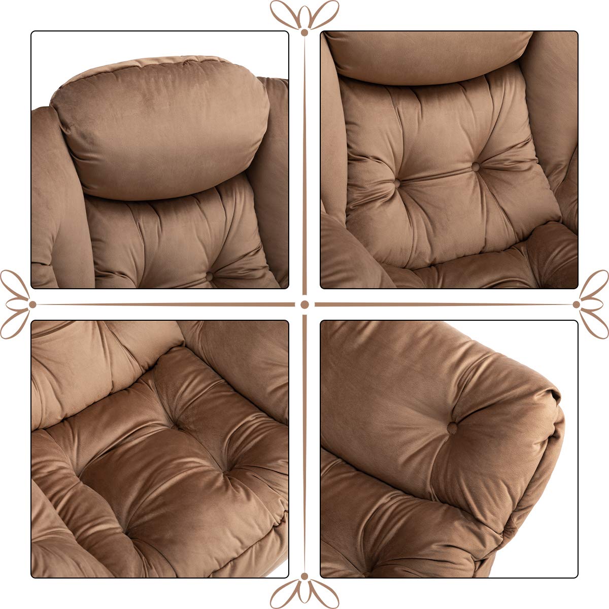 HollyHOME Lazy Chair with Armrest and Side Pocket, Comfy Accent Lounge Chair,Leisure Sofa Armchair for Living Room, Bedroom, Dorm, or Small Spaces, Oversized Reading Sofa Chair,Velvet Taupe Brown