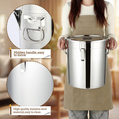 Lounsweer 2 Pack 8.9 Gal Stainless Steel Dog Food Storage Container with Lid and Locking Clamp 33 L Metal Airtight Container Large Stainless Steel Bucket with Food Scoop for Pet Feed