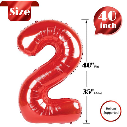 Red Number 2 Balloon 40 Inch, 2nd Birthday Decoration for Toddlers Girls Boys, Sparkling 2 Number Balloon Party Decor