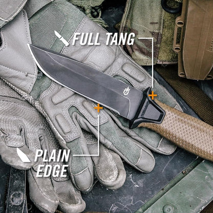 Gerber Gear StrongArm - Fixed Blade, Full Tang Knife - Camping Knife with Multiple Carry Options - Made in USA - Black, Serrated Edge