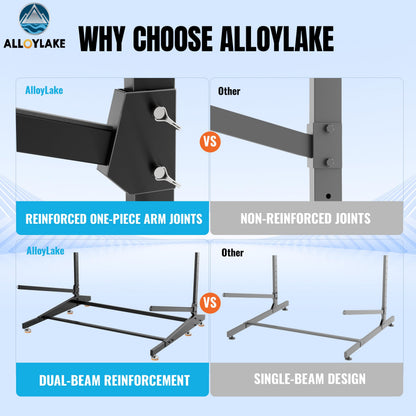 AlloyLake 3-Tier Freestanding Kayak Storage Rack, Heavy Duty Outdoor Canoe Stand for Garage & Dock, 330 lbs Capacity, Rust-Proof 304 Stainless Steel Hardware (Black)