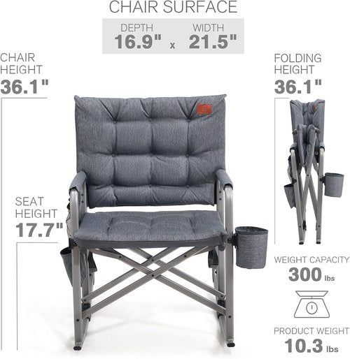 Ever Advanced Lightweight Folding Rocking Camping Chair - Padded Portable Rocker for Outdoors | Grey