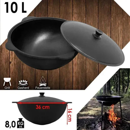 Dutch Oven Pot with Aluminum Lid 10 L (10.5 Quarts) - Camping Dutch Oven - Uzbek Kazan Cast Iron - Cast Iron Cookware Set – Premium Camping Cookware