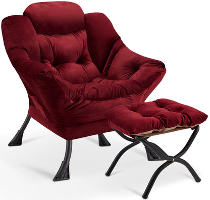 Avocahom Accent Lazy Chair with Ottoman,Leisure Sofa Armchair with Footrest,Oversized Reading Chair for Bedroom,Dorm Room,Living Room,Courtyard,Office,Dusty Rose