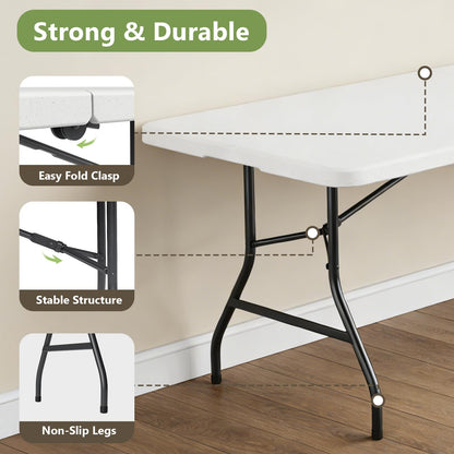 FurniEdge Folding Table 8FT Heavy Duty Plastic Table with Handle, Foldable&Portable, Fold-in-Half Utility Tables for Outdoor, Dining, Wedding, Events, Indoor, Picnic, Camping, Party, White