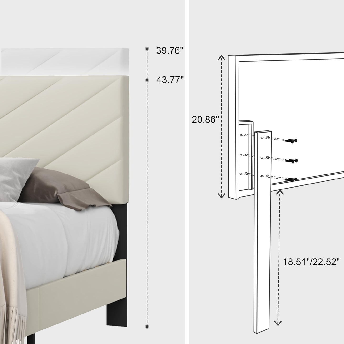 IOILORI Full Size Bed Frame Platform with Upholstered Headboard, Sturdy Wooden Slats, Noiseless, No Springs Required, Easy to Assemble Beige