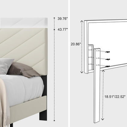 IOILORI Full Size Bed Frame Platform with Upholstered Headboard, Sturdy Wooden Slats, Noiseless, No Springs Required, Easy to Assemble Beige