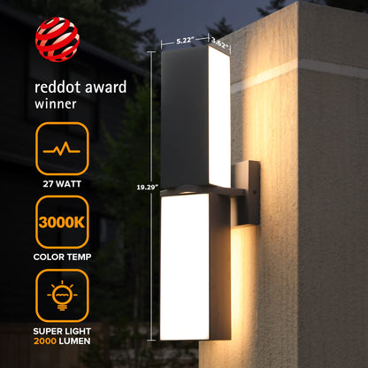 LUTEC Cuba Outdoor LED Wall Light, 3000K, 2000LM, Gray, Waterproof, Aluminum, Model 5193817118