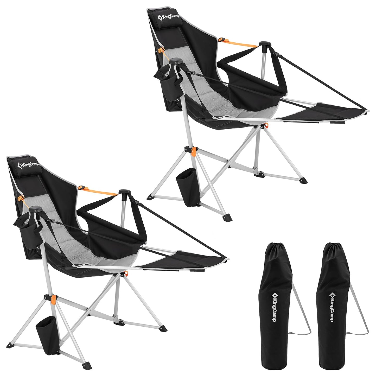 KingCamp 2 Pack Hammock Chairs with Footrest, Heavy Duty Swinging Rocking Camping Chairs for Adults 400lbs, Folding Portable Oversized Rocker with Cup Holder & Pillow for Outdoor Beach Lawn RV Sports