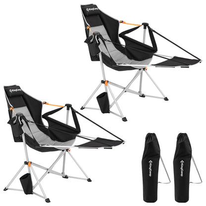 KingCamp 2 Pack Hammock Chairs with Footrest, Heavy Duty Swinging Rocking Camping Chairs for Adults 400lbs, Folding Portable Oversized Rocker with Cup Holder & Pillow for Outdoor Beach Lawn RV Sports