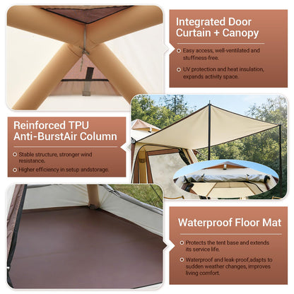 Ziziella Inflatable Tents for Camping, Easy Setup Inflatable Tent Glamping Tent with Pump,Waterproof Oxford 4 Season Air Tent with Skylight Mesh Windows for 2-4 Person