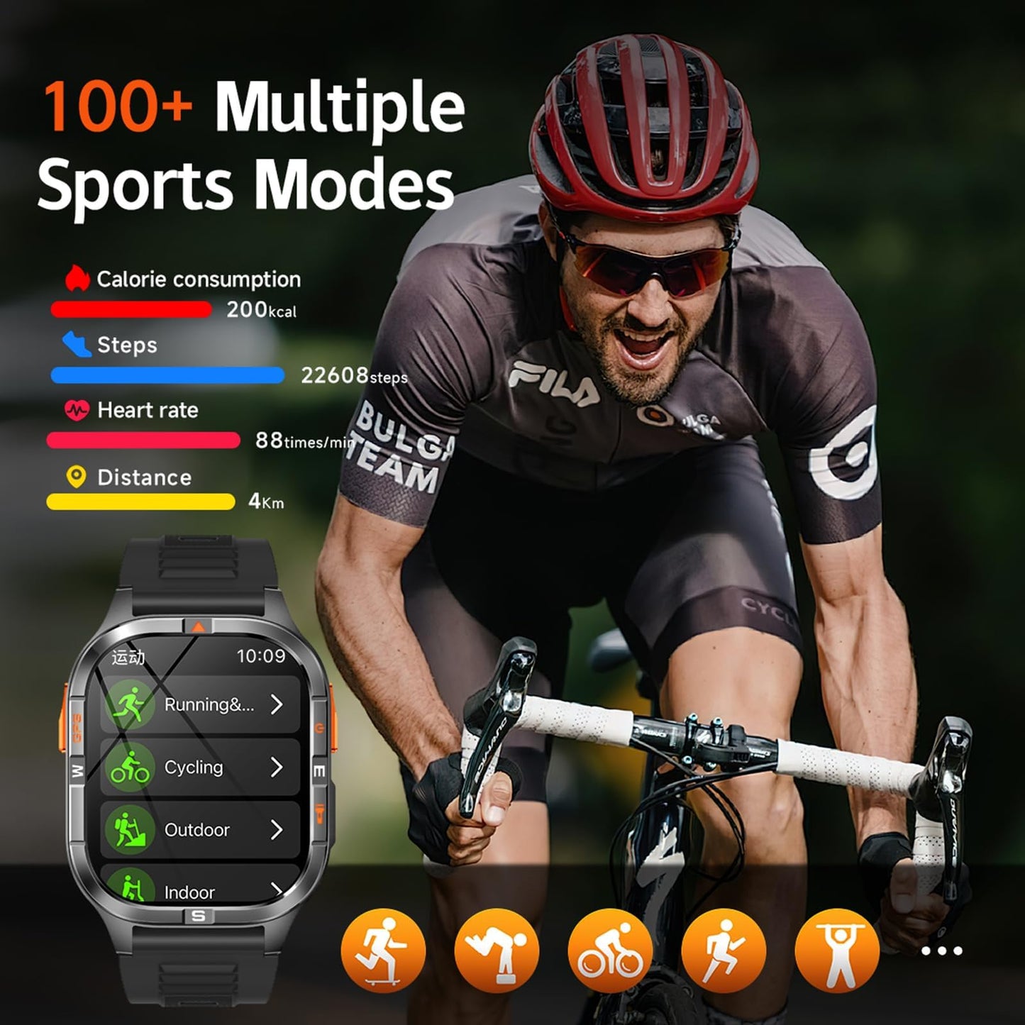 Military GPS Smart Watch for Men with Compass/Altitude/Flashlight，2.01" HD Screen smart watch with Voice Assistant/Bluetooth Calling，Smartwatch for Android&iOS, Activity Tracker Multiple Sport Modes