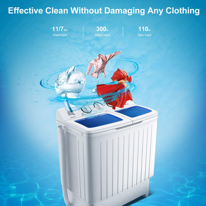 Giantex Portable Washing Machine, 20lbs Capacity, Twin Tub 2lbs Washer & 8lbs Spinner Combo, Compact for Apartment RV Dorms, Blue & White, GT24267-PE