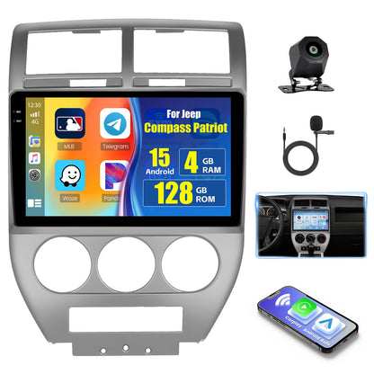 [4+128G] Android 15 Car Stereo for Jeep Compass Patriot 2006 2007 2008 2009, Hikity 10'' in-Cell Touchscreen Radio Wireless Carplay Android Auto 5G WiFi/1280 * 720P/Bluetooth/GPS SWC FM/EQ Backup Cam