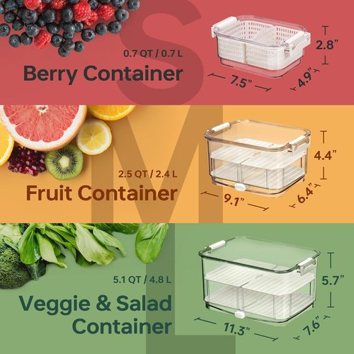 Felli Duo Fresh Produce Saver - Ventilated Fruit & Vegetable Container | Colander Strainer for Fridge