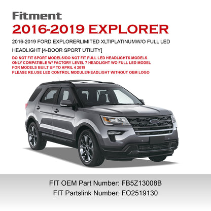 AutoZest Chrome Bezel LED Headlight W/o LED control module Assembly Compatible With 2016-2019 Ford Explorer Sport/Limited/XLT/Platinum Headlamp W/LED DRL Right Passenger Side FO2519130