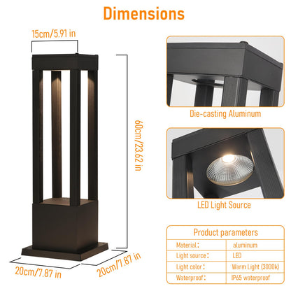 SLAWA Outdoor LED Post Light 23.62" Black Square Exterior Lawn Path Lights with 3000K Warm Light Aluminum Landscape IP65 Waterproof Lantern Column Lamp Patio Courtyard Walkway Garden Bollard Lighting