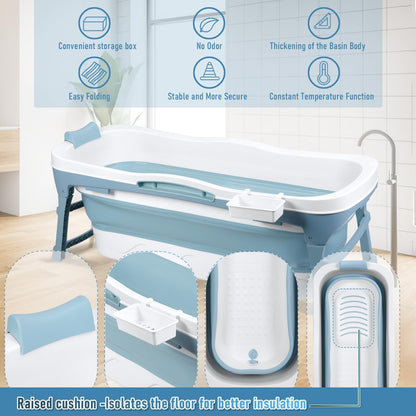 51" Large Foldable Portable Bathtub for Adults | Collapsible Bathtub with Dual Drains[Smooth Drain] | Folding Bath Tub for Shower Stall | Soaking Tub for Bathroom | Ice Hot Bath Tubs Blue