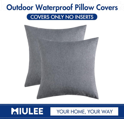 MIULEE Decorative Outdoor Throw Pillow Covers - Waterproof Faux Linen Cushion Cases | 12x12 Inch Dark Grey (Pack of 2)