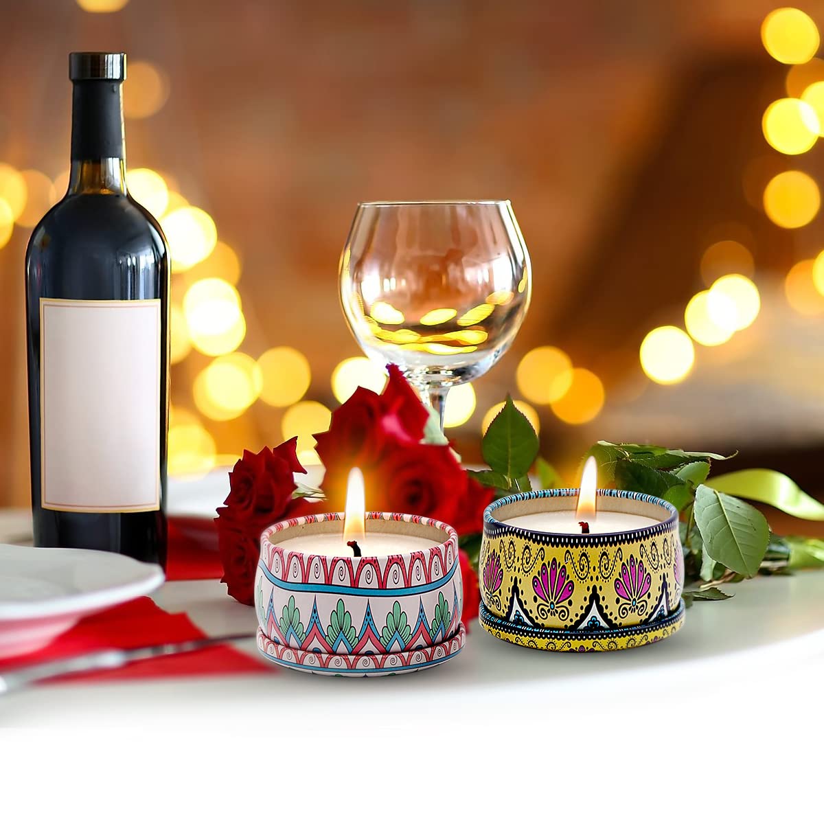 Bohemian Scented Candle for Christmas Thanksgiving Housewarming Gift, Set of 9 2.2oz Aromatherapy Candle for Stress Relief, Bohemian Tin Candle