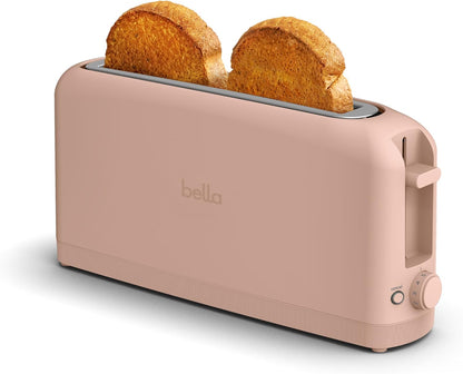 Bella 2 Slice Slim Toaster - 6 Setting Shade Control, Reheat & Cancel Buttons | Fits 10” Long Sourdough, Blossom Color