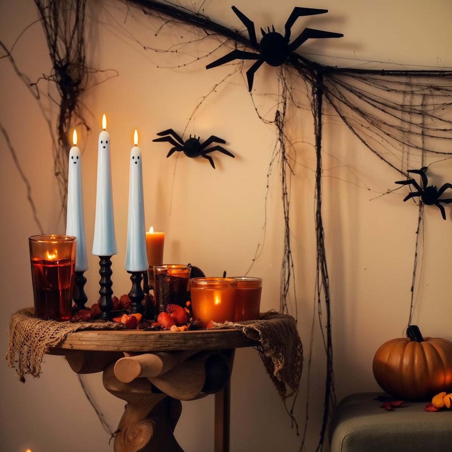 DRomance Halloween Ghost Flameless Taper Candles Flickering Battery Operated with Remote and Timer 3D Wick White Real Wax LED Taper Candles Halloween Dinner Decoration Indoor(2 Pack, 0.79"D x 9.5"H)
