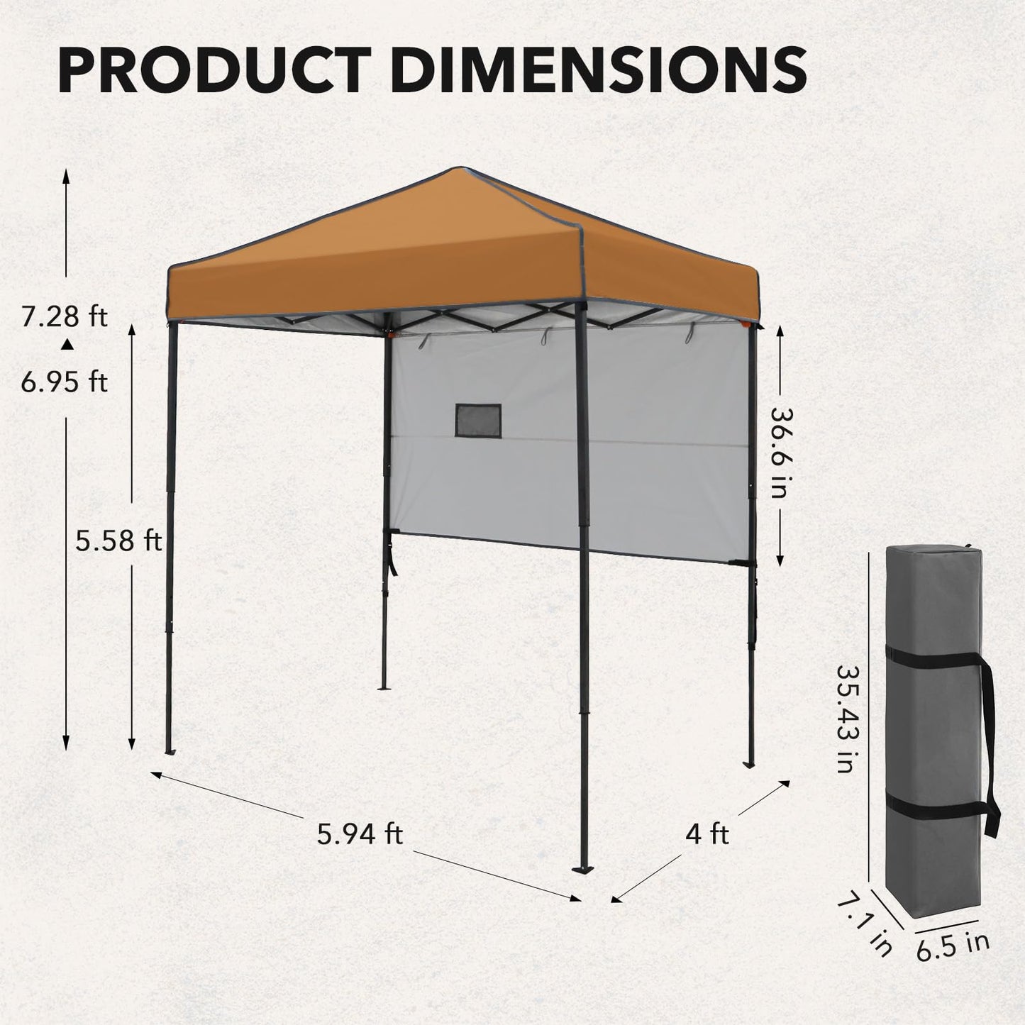 INTER HUT 6x4 Pop Up Canopy Tent with Half Wall Panel, Instant Portable Beach Canopy, Outdoor Tent with Carry Bag for Camping, Sports, Tailgating, Events, Khaki