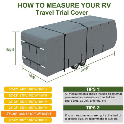 Mofeez Travel Trailer RV Cover, Extra-Thick Upgraded 7 Layers for Camper Cover 27'-30' Windproof Waterproof Rip-Stop RV Covers with Adhesive Repair Patches, 2Pcs Extra Straps & 4 Tire Covers