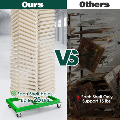 Justore Heavy-Duty Paint Drying Rack for Cabinet Doors and Full-Size Doors, 50 Shelves Cabinet Door Drying Rack for Art Studios & Classroom, Space Saving Design with 4 Casters, 25 LBS/Level