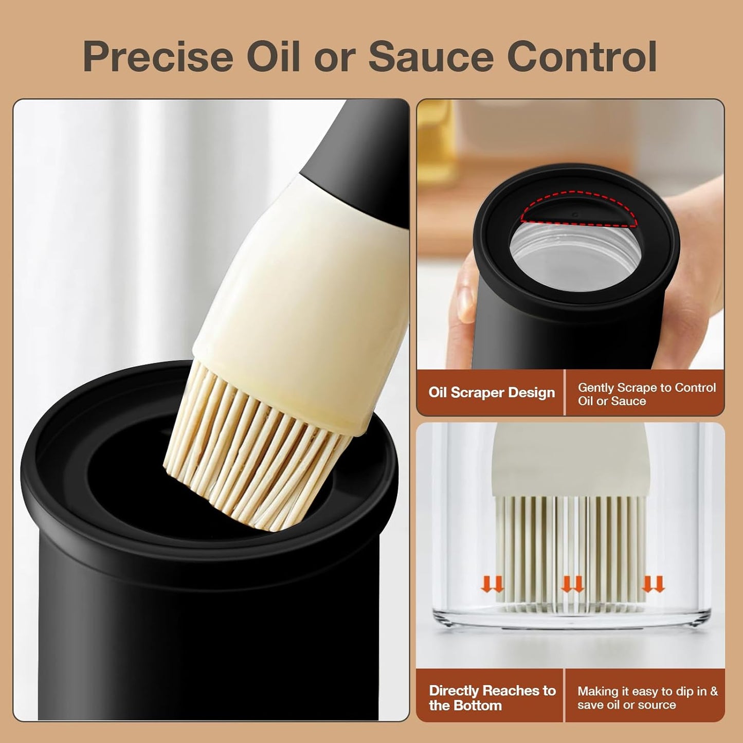 YARRAMATE Oil Dispenser with Brush - 300ml Glass Bottle for Kitchen | Heat Resistant Basting Brush - Black