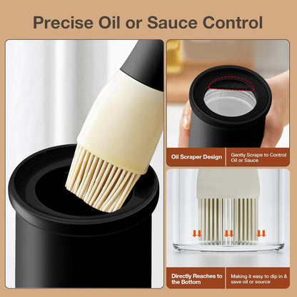 YARRAMATE Oil Dispenser with Brush - 300ml Glass Bottle for Kitchen | Heat Resistant Basting Brush - Black