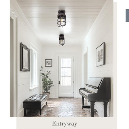 Emliviar Semi Flush Light Fixture, 11.1in, Oil Rubbed Bronze, Clear Tempered Glass Shade, Model GE255LF ORB, Medium - 1 Pack