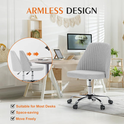 Sweetcrispy Armless Office Chair, Modern Fabric Home Office Desk Chairs with Wheels Adjustable Swivel Task Computer Vanity Seat for Small Spaces