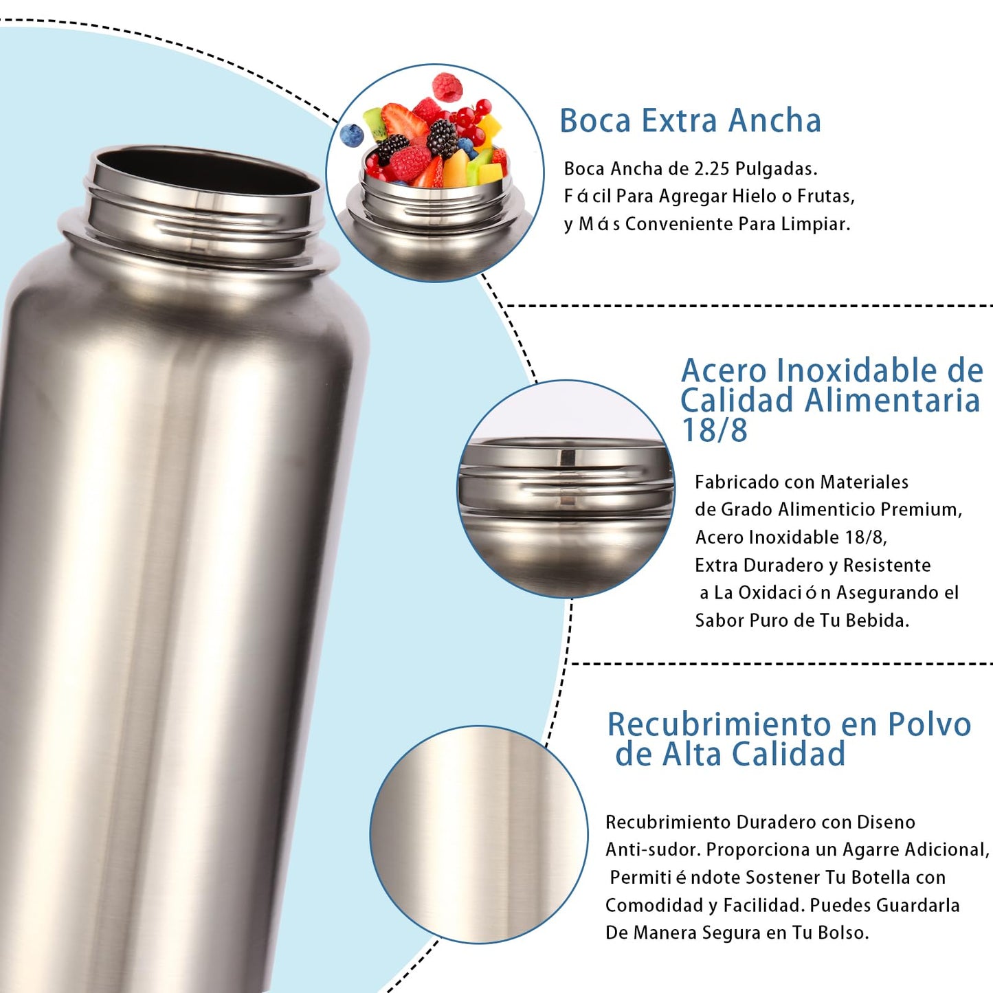 Volhoply Insulated Water Bottles Bulk 8 Pack, 40 oz Stainless Steel Sports Bottle with Paracord Handle & Spout Lid, Vacuum Metal Travel Water Cups with Wide Mouth,Reusable Large jug(Silver,8 Set)