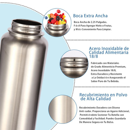 Volhoply Insulated Water Bottles Bulk 8 Pack, 40 oz Stainless Steel Sports Bottle with Paracord Handle & Spout Lid, Vacuum Metal Travel Water Cups with Wide Mouth,Reusable Large jug(Silver,8 Set)