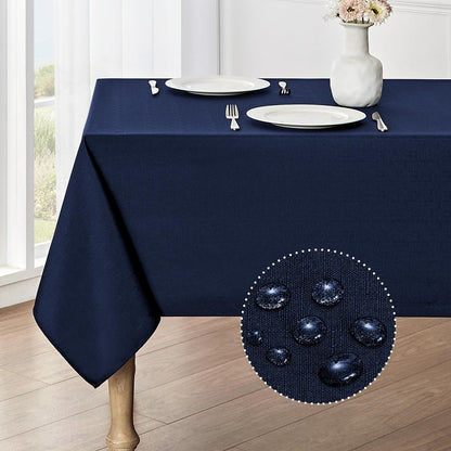 Veblandy 2 Pack Rectangle Tablecloth, 60x120 inch, Water Resistant Wrinkle Free Linen Textured Table Cloth Washable, Decorative Fabric Table Cover for Dining, Party and Camping, Navy Blue