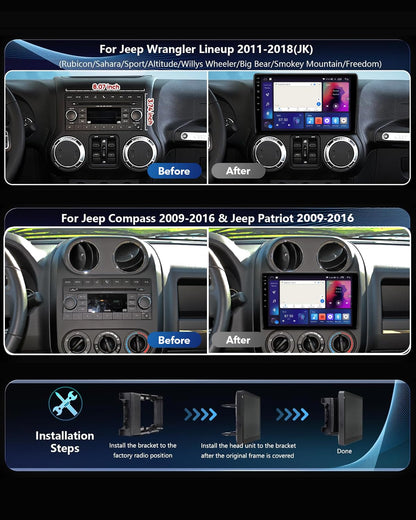 8 Core 4+64GB Car Radio Stereo Upgrade for Jeep Wrangler JK Compass Grand Cherokee Dodge Ram, Plug and Play 10.2'' Android 13 Head Unit with Wireless Carplay/Android Auto/1080P Backup Camera