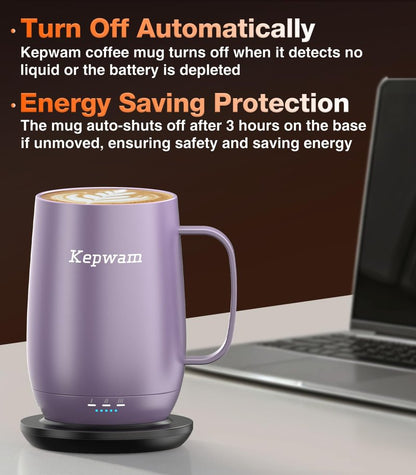 Kepwam Heated Coffee Mug T2-Plus, 20oz Leading Large Capacity Self Heating Mug, Up to 8 Hrs Battery & Hot Up to 149℉, Smart Coffee Mug for Women, Men