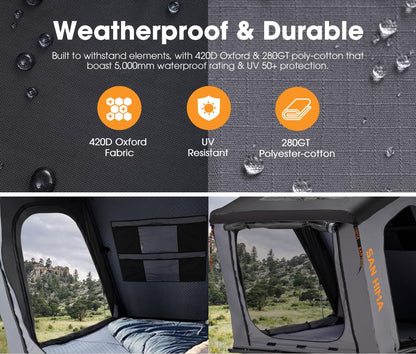 Sanhima Hotham Overland Aluminium Rooftop Tent w/Shower Tent - 3 Person, Modern Style, Black, Waterproof, 4 Season, Car Camping, 78.74" x 52.36" x 58.27"