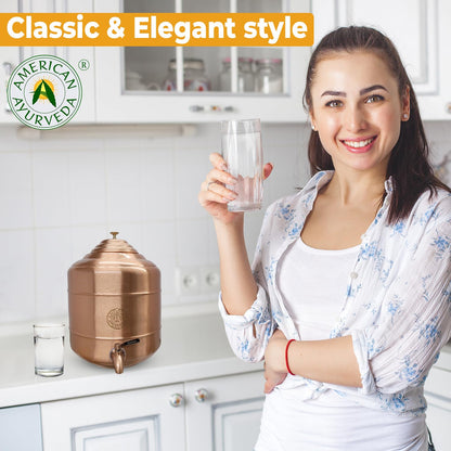 A 100% Pure Copper wer Dispenser Storage Tank Pot, Stainless Steel Faucet spigot and Lid included, Healthy Organic Water Yoga Meditation 3.17 Gallon (12 Liters), 5G-3.17G-1.32G
