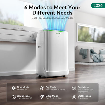 ZAFRO Smart Inverter Portable Air Conditioners, 16000 BTU (12000 BTU SACC) Dual Hose Portable AC Unit with Energy Saving/Ultra Quiet(38dB Upgraded)/Drainage-free Cool/APP/Remote for Multi-Scenario Use