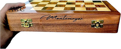 Personalized Wooden Chess Set | Magnetic Folding Travel Board with Storage Box 10 in &amp 2 Extra Queens (10 inch x 10 inch)