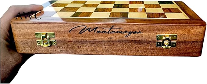 Personalized Wooden Chess Set | Magnetic Folding Travel Board with Storage Box &amp 2 Extra Queens (7 inch x 7 inch)
