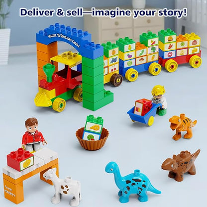 Building Blocks for Toddler 2-5| Stacking Toys with 4 Cars Learning and STEM Fun Montessori Toys| Educational Blocks Age 3+ for Kids Boys &amp Girls Birthday Compatible with All Major Brands