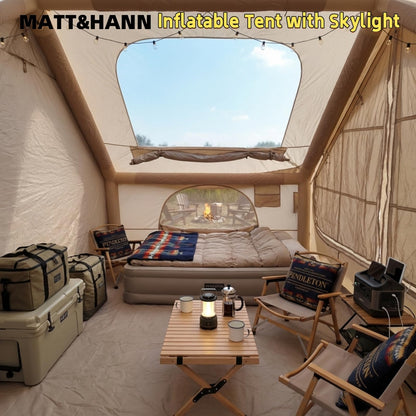 Glamping Air Tent for 4-6 Person, Quick Inflation, Large Skylight, Mosquito-Proof Ventilation Privacy Curtains on Both Sides, Ideal for Family Camping Gathering Camping Holiday Camping Outdoor Camping