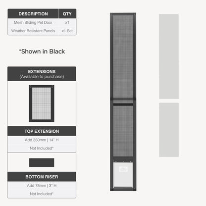 Hakuna Pets V2 Patio Pet Door Screen Insert Panel for Sliding Doors, Fits Door Track Min Ht 62.99" to Max Ht 84.25",UV Resistant Mesh, Locking Magnetic Dog Door, Easy Install and Removal,Large,Black