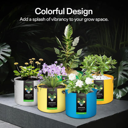 VIVOSUN 5-Pack 7-Gallon Colored Grow Bags, 350G Thick nonwoven Fabric Pots with Handles for Flowers, Fruits and Vegetables