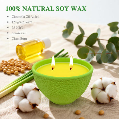 Citronella Candles, 90 Hours Long Lasting Citronella Scented Candle for Patio, Garden, Backyard, Terrace, Deck, Balcony, Porch, 2-Wick Natural Soy Wax Candles 3 Packs for Camping, BBQ, Party, Picnic