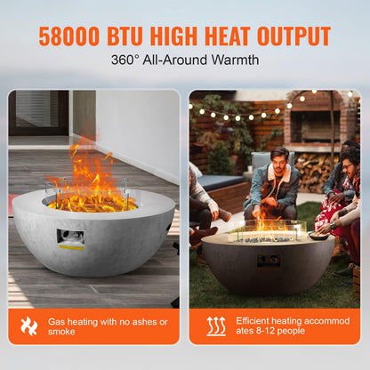 VEVOR Propane Fire Pit, Outdoor Concrete Gas Fire Pit, 39 in Tabletop with Lava Rocks, Lid,Rain Cover,Adjust Flame Height Camping Firepit for Heating, Lighting, 50000 BTU