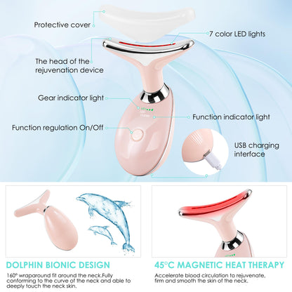 Facial Massager for Face and Neck, Red-Light-Therapy-for-Face and Neck, Face culpting Wand with 7 Color, at-Home Face Tool for Skin Care (Pink)